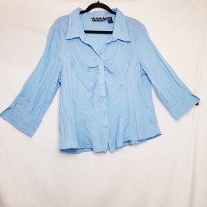 MANHATTAN GIRL Woman's Blue w/Silver Sparkles Button Down Blouse Size XL